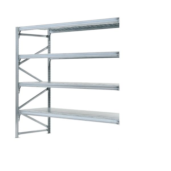 Elément suivant 4 niveaux de tablettes galvanisées encastrées entre des longerons galvanisés.