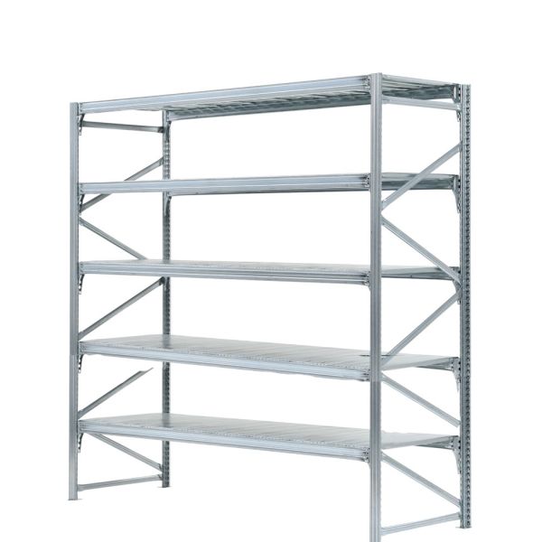 Elément de base 5 niveaus de tablettes galvanisées encastrées entre des longerons galvanisés