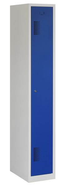 Casier type T, 1 porte, corps gris, portes bleues