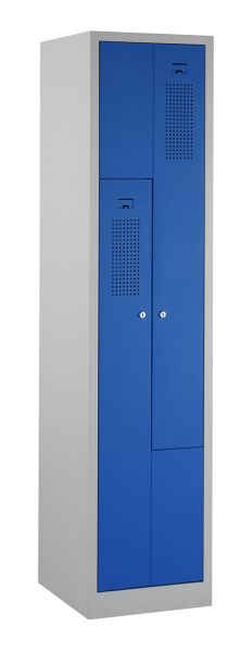 Casiers en Z, 1x2 portes, corps gris, portes bleues