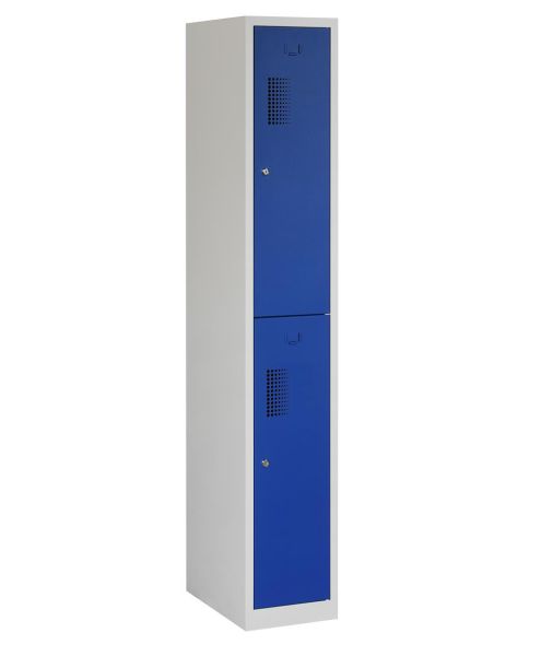 Casier type T, 2 portes, corps gris, portes bleues