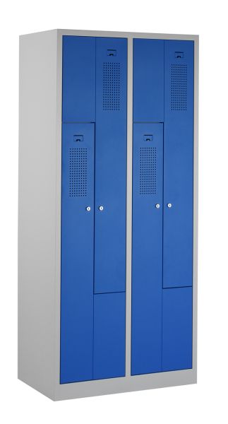 Casiers en Z, 2x2 portes, corps gris, portes bleues