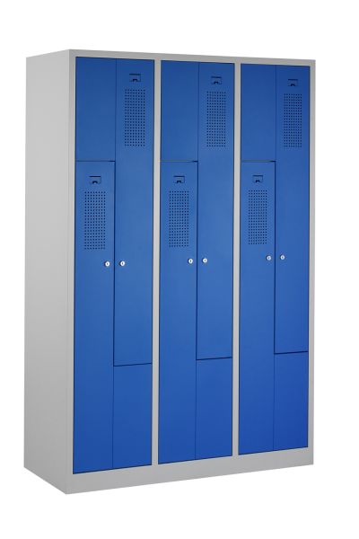 Casiers en Z, 3x2 portes, corps gris, portes bleues