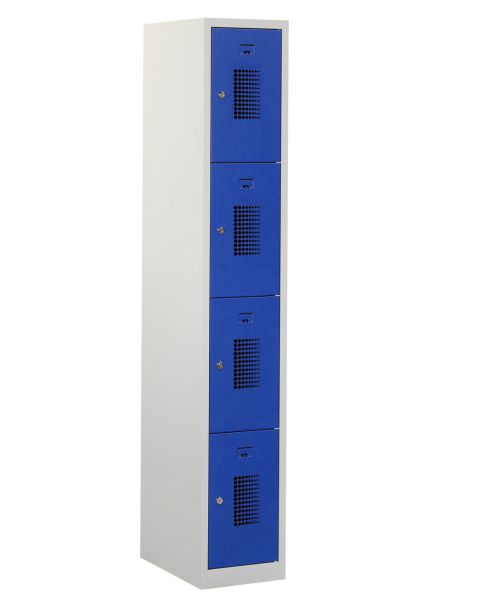 Casier type T, 4 portes, corps gris, portes bleues