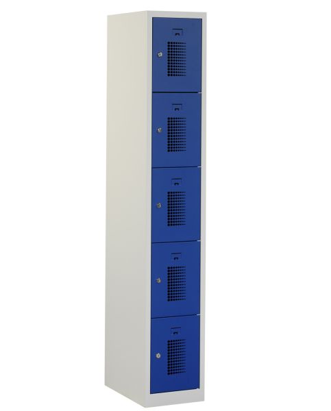 Casier type T, 5 portes, corps gris, portes bleues