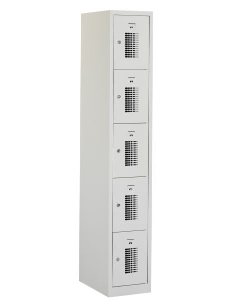 Casier type T, 5 portes, corps gris, portes grises
