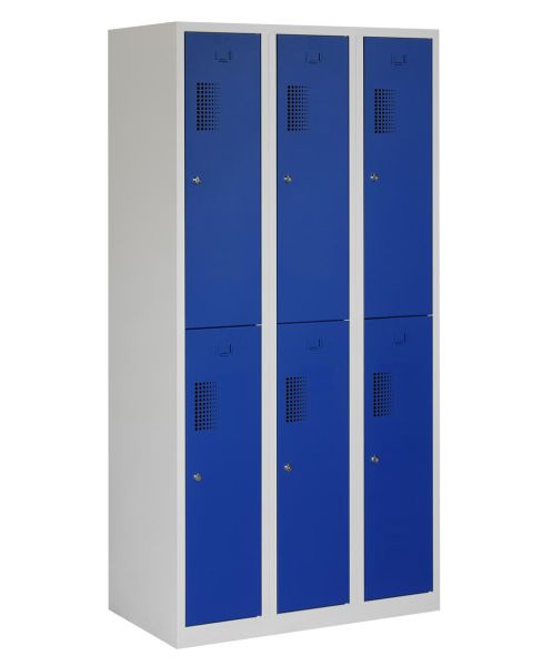 Casier type T, 3x2 portes, corps gris, portes bleues