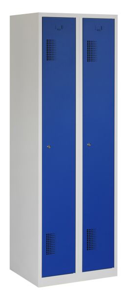 Casier type T, 2x1 porte, corps gris, portes bleues