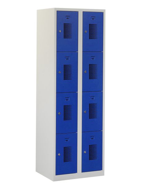 Casier type T, 2x4 portes, corps gris, portes bleues