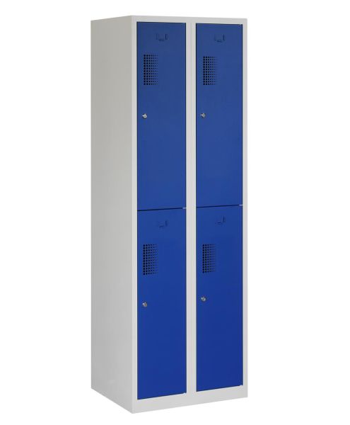 Casier type T, 2x2 portes, corps gris, portes bleues
