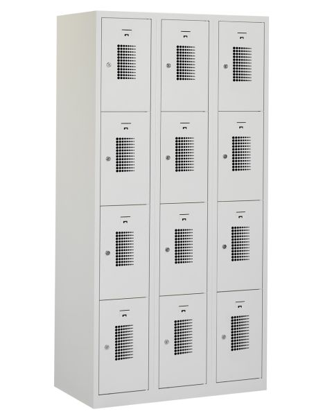 Casier type T, 3x4 portes, corps gris, portes grises
