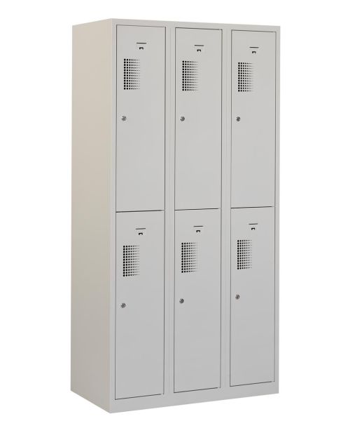 Locker type T, 3x2 portes, corps gris, portes grises