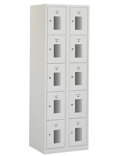 Casier type T, 2x5 portes, corps gris, portes grises