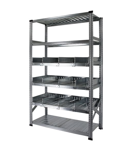 Elément de base Rayonnage à séparateurs avec 6 niveaux de tablettes, dont 3 niveaux de séparateurs avec rebord arrière