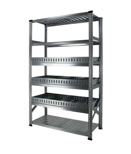 Elément de base Rayonnage à séparateurs avec 6 niveaux de tablettes, dont 3 niveaux de séparateurs avec rebord
