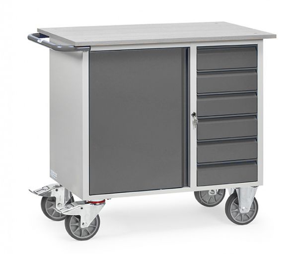 Servante d'atelier 915x590x1080 mm. 1 armoire + 6 tiroirs.  Verrouillage par serrure centrale.
