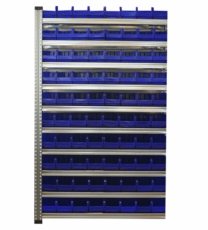 10 niveaux avec bacs de rangement - 60 bacs type K3 (H120xP235xL144 mm) inclus