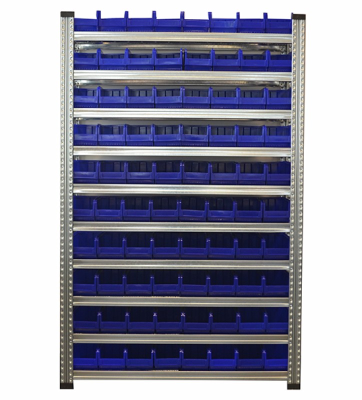 10 niveaux avec bacs de rangement - 60 bacs type K3 (H120xP235xL44 mm) inclus