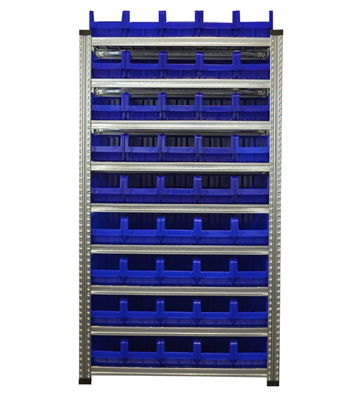 9 niveaux avec bacs de rangement - 32 bacs type K4 (H163xD345xB205 mm) inclus