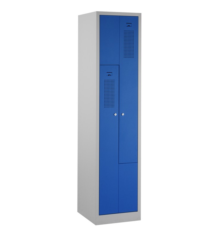 Casiers en Z, 1x2 portes, corps gris, portes bleues