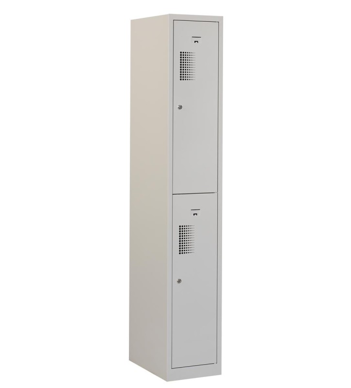 Locker type T, 2 portes, corps gris, portes grises