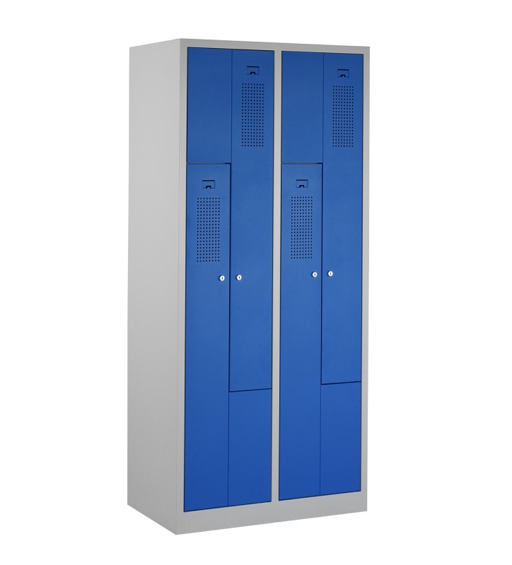 Casiers en Z, 2x2 portes, corps gris, portes bleues