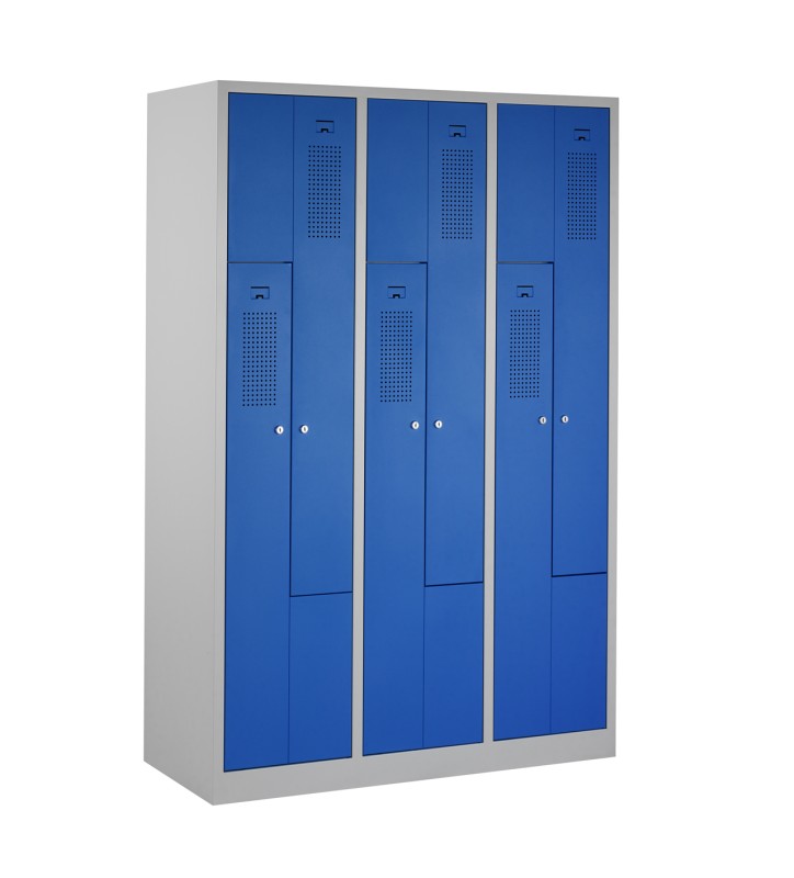 Casiers en Z, 3x2 portes, corps gris, portes bleues
