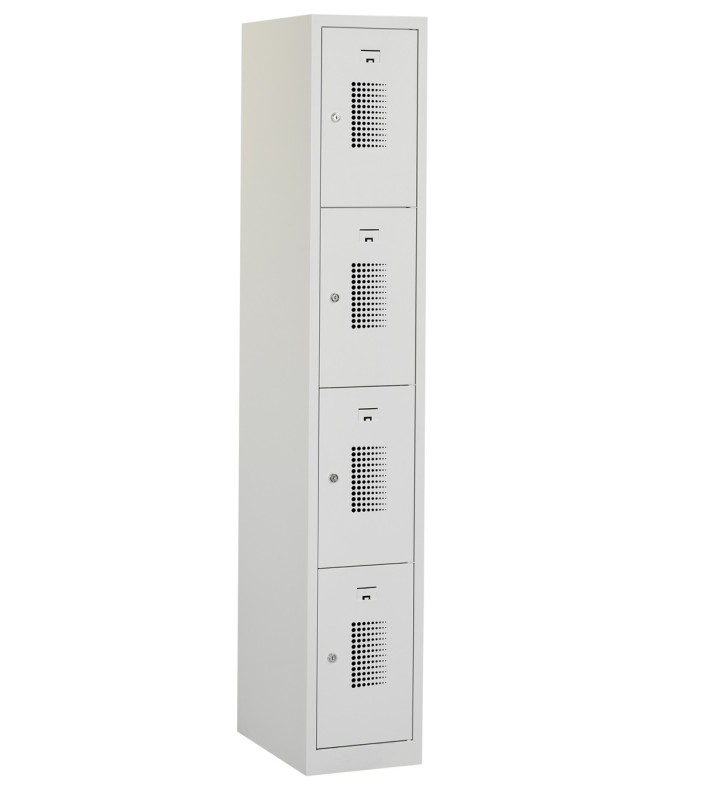 Casier type T, 4 portes, corps gris, portes grises