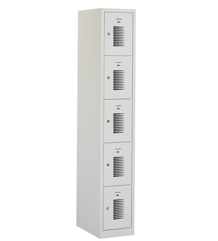 Casier type T, 5 portes, corps gris, portes grises