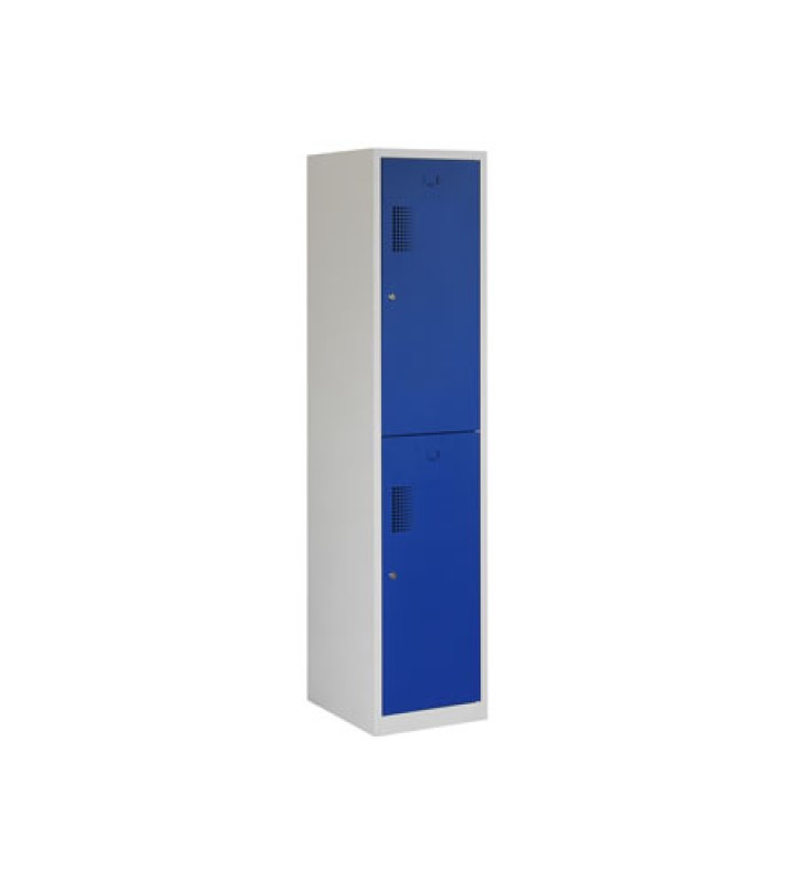 Vestiaire industrie propre/sale, 1x2 portes, corps gris, portes bleues