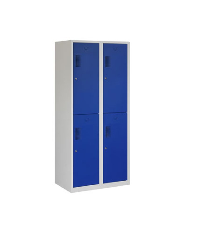 Vestiaire industrie propre/sale, 2x2 portes, corps gris, portes bleues