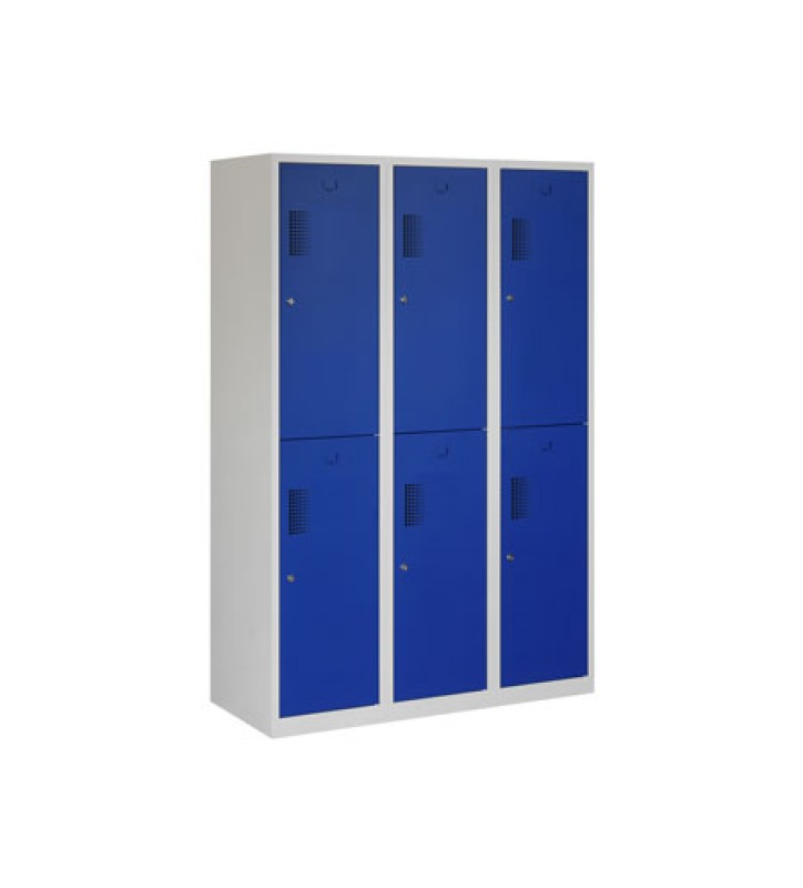 Vestiaire industrie propre/sale, 3x2 portes, corps gris, portes bleues