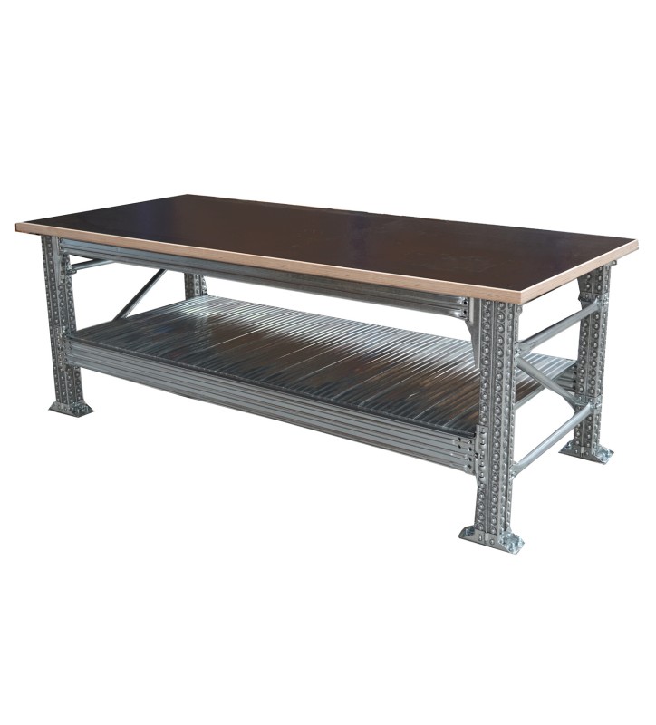 Etabli type456 H927xP800xL1800 avec plan de travail en betonplex (30 mm) inclus plus 1 niv. de tablettes inclus.