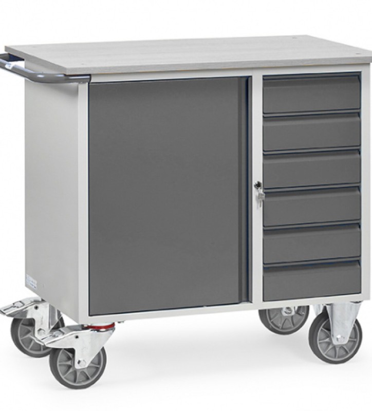 Servante d'atelier 915x590x1080 mm. 1 armoire + 6 tiroirs.  Verrouillage par serrure centrale.