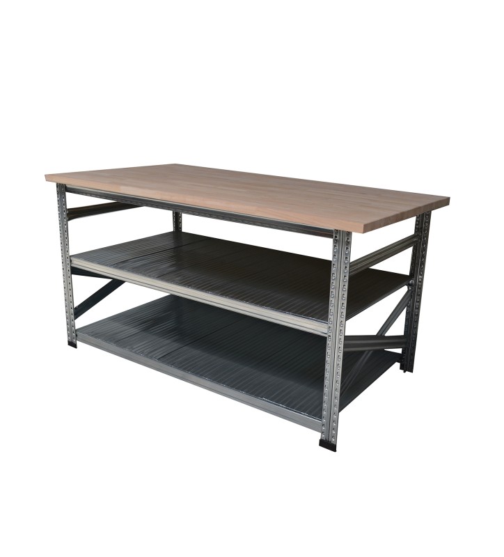 Table de travail type123 H925xP900xL1100 avec plan de travail en ecolwood H30 mm plus 2 niv. de tablettes
