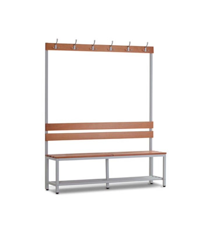 Banc simple face à dos et crochets pour vêtements. 1800x450x1500 mm (HxPxL).