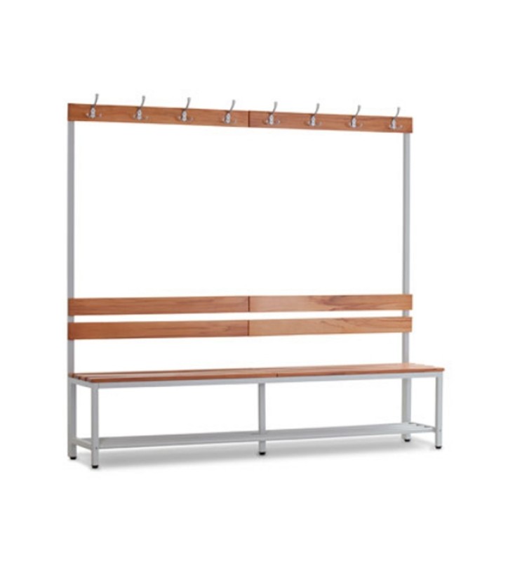 Banc simple face à dos et crochets pour vêtements. 1800x450x2000 mm (HxPxL).