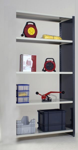 Aanbouwrek 5 gegalvaniseerde legborden, gesloten jukken