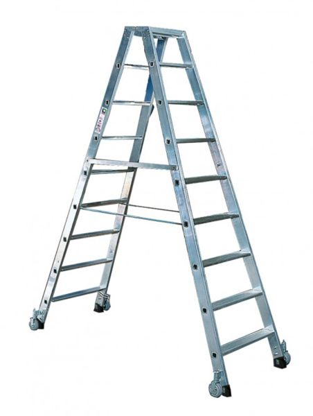 Industrietrap dubbelzijdig verrijdbaar - 2x4 treden - werkhoogte 2500 mm