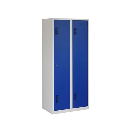 Locker met schoon/vuil-verdeling, 2x1 deurs, grijze omkasting, blauwe deuren