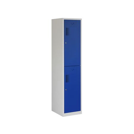 Locker met schoon/vuil-verdeling, 1x2 deurs, grijze omkasting, blauwe deuren