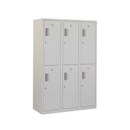 Locker met schoon/vuil-verdeling, 3x2 deurs, grijze omkasting, grijze deuren