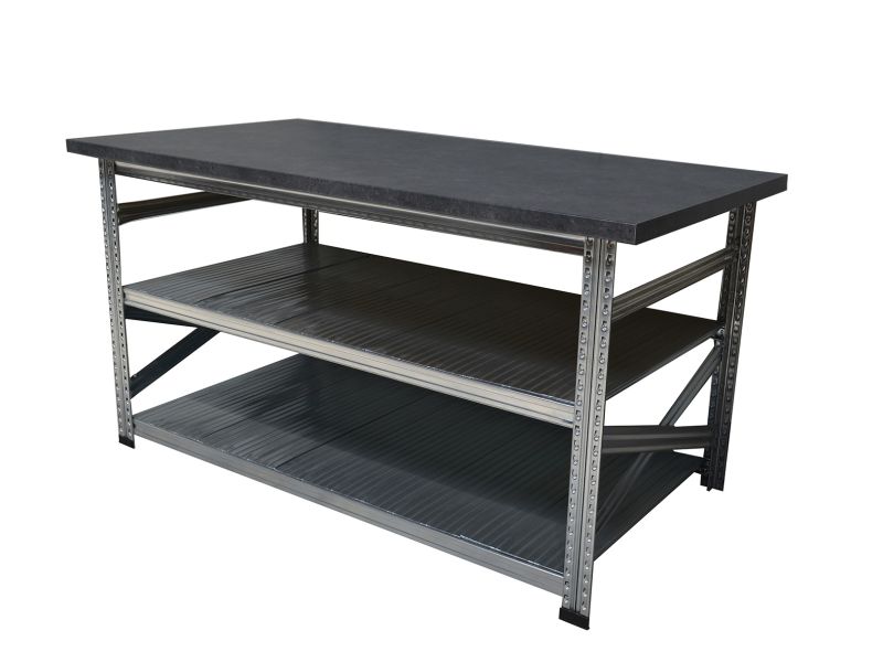Werktafel type123 H926xD600xL2600 met anthraciet grijs werkblad 40 mm plus 2 legborden