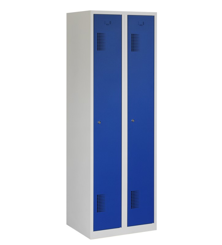 Locker type T, 2x1-deurs, grijze omkasting, blauwe deuren