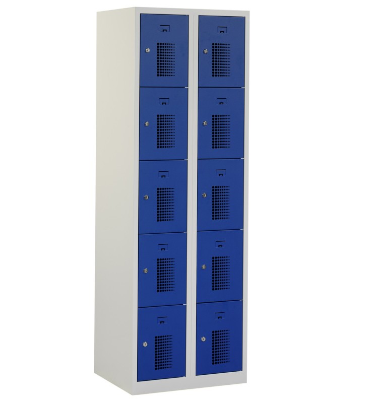 Locker type T, 2x5-deurs, grijze omkasting, blauwe deuren