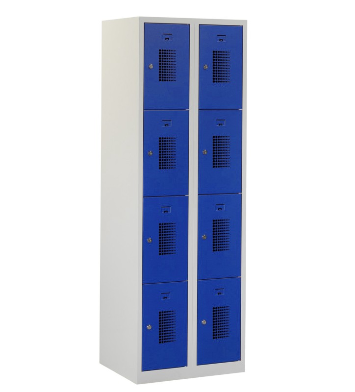 Locker type T, 2x4-deurs, grijze omkasting, blauwe deuren