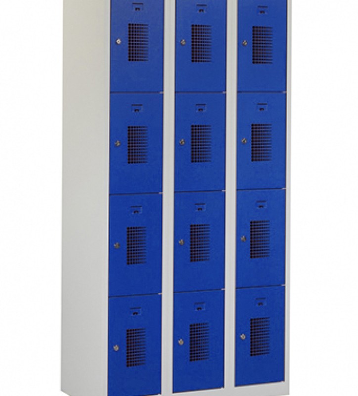 Locker type T, 3x4-deurs, grijze omkasting, blauwe deuren