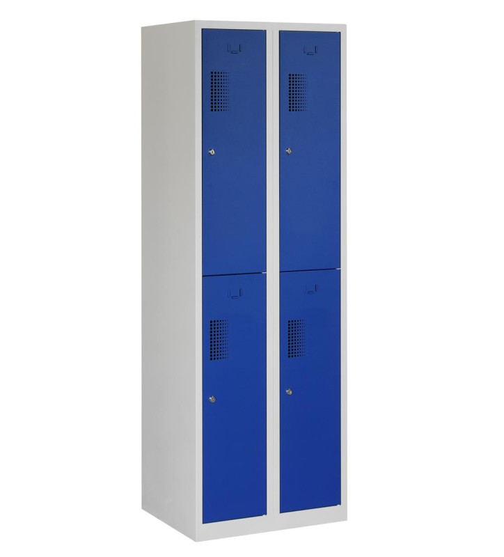 Locker type T, 2x2-deurs, grijze omkasting, blauwe deuren